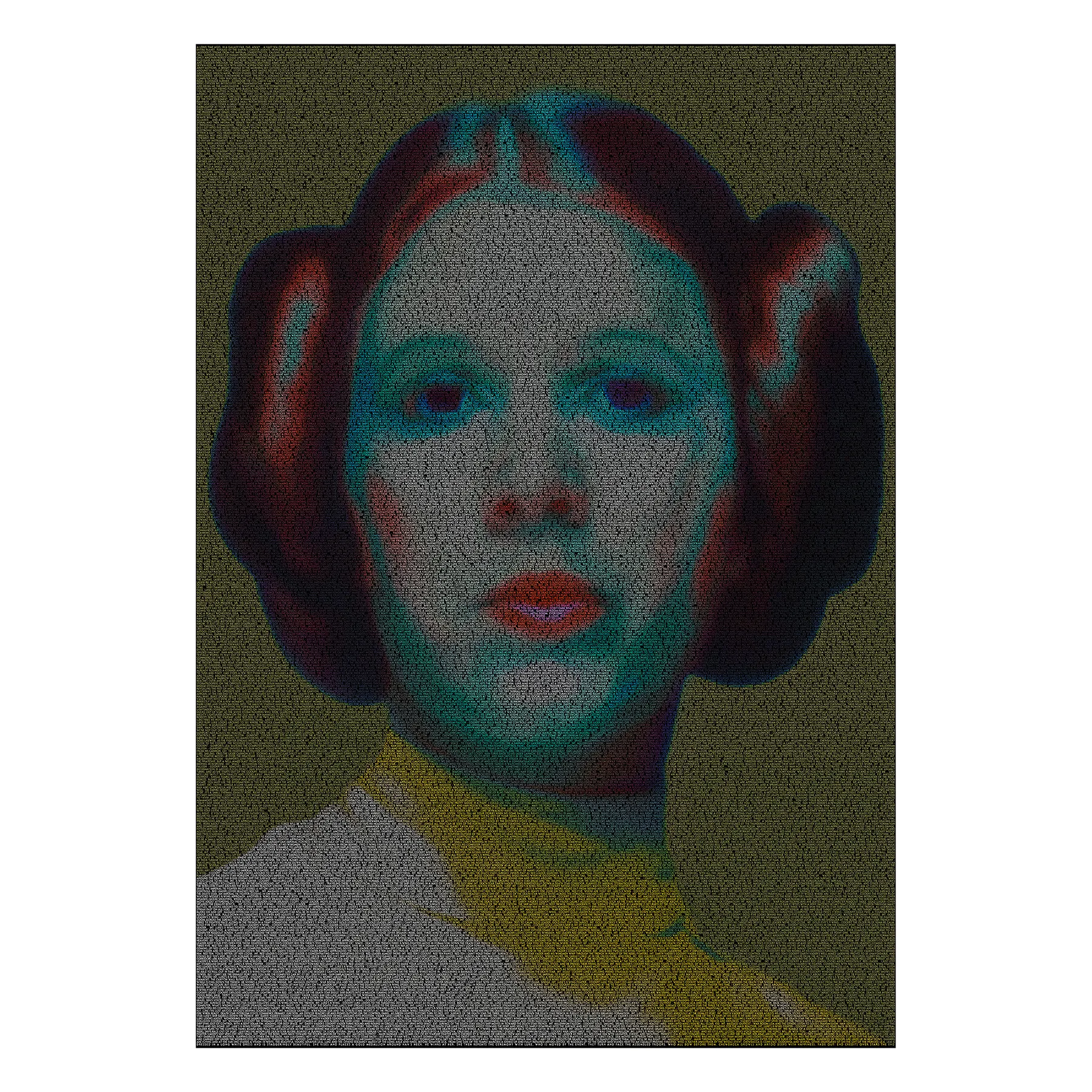 A portrait of Carrie Fisher as Princess Leia, created from the Star Wars script/