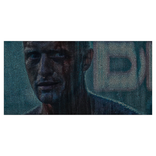 A portrait of Roy Batty, typographically created from the Blade Runner screenplay