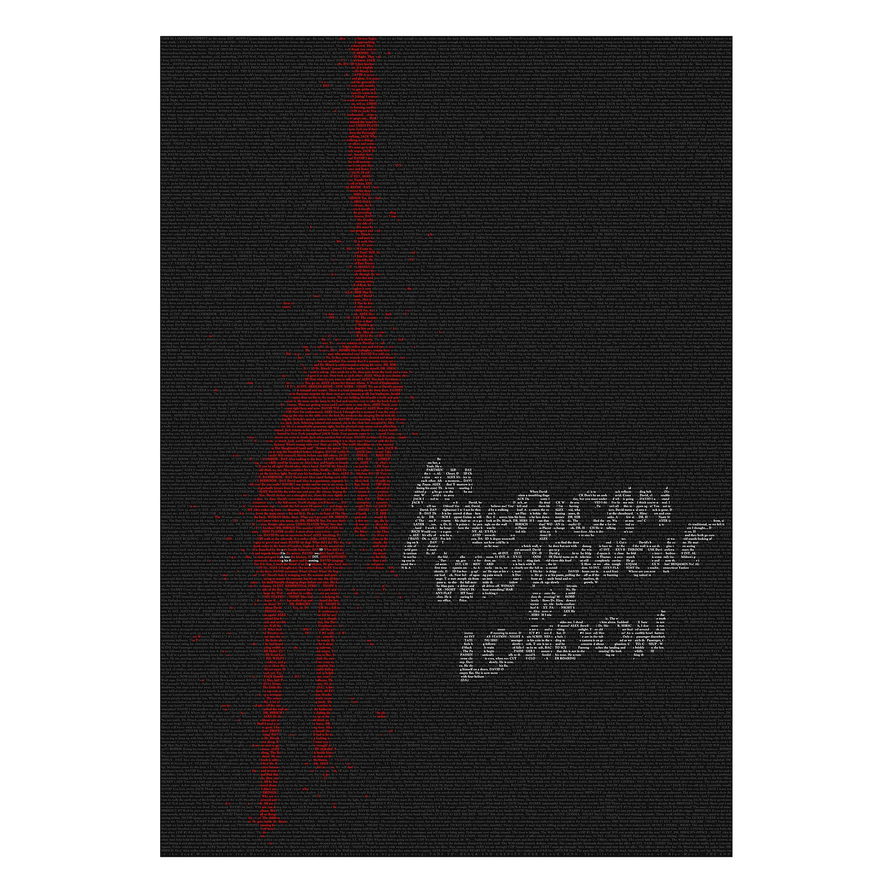 An American Werewolf In London movie poster, created from the script