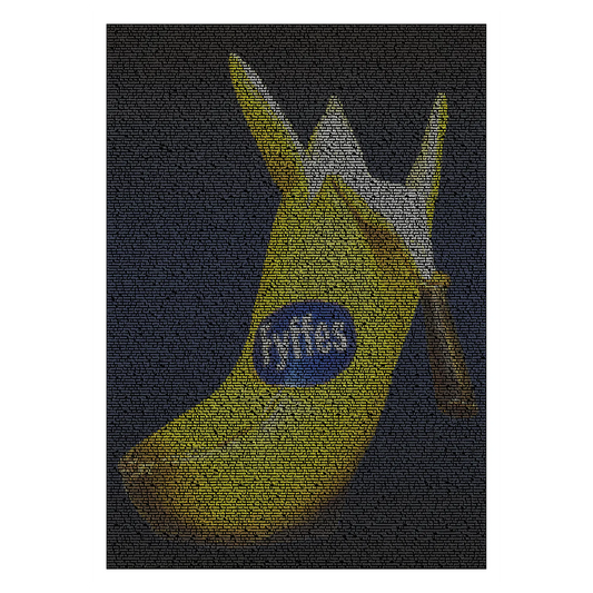 An art print featuring Billy Connolly's Big Banana Boot